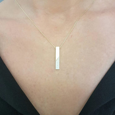 14K Real Gold Vertical Coordinate Bar Design with Diomand Cut Zirconia Stones Dainty Charm Elegant Cute Trendy Pendant Necklace Best Birthday Gift for Women Jewelry girl friend mother mom grandma