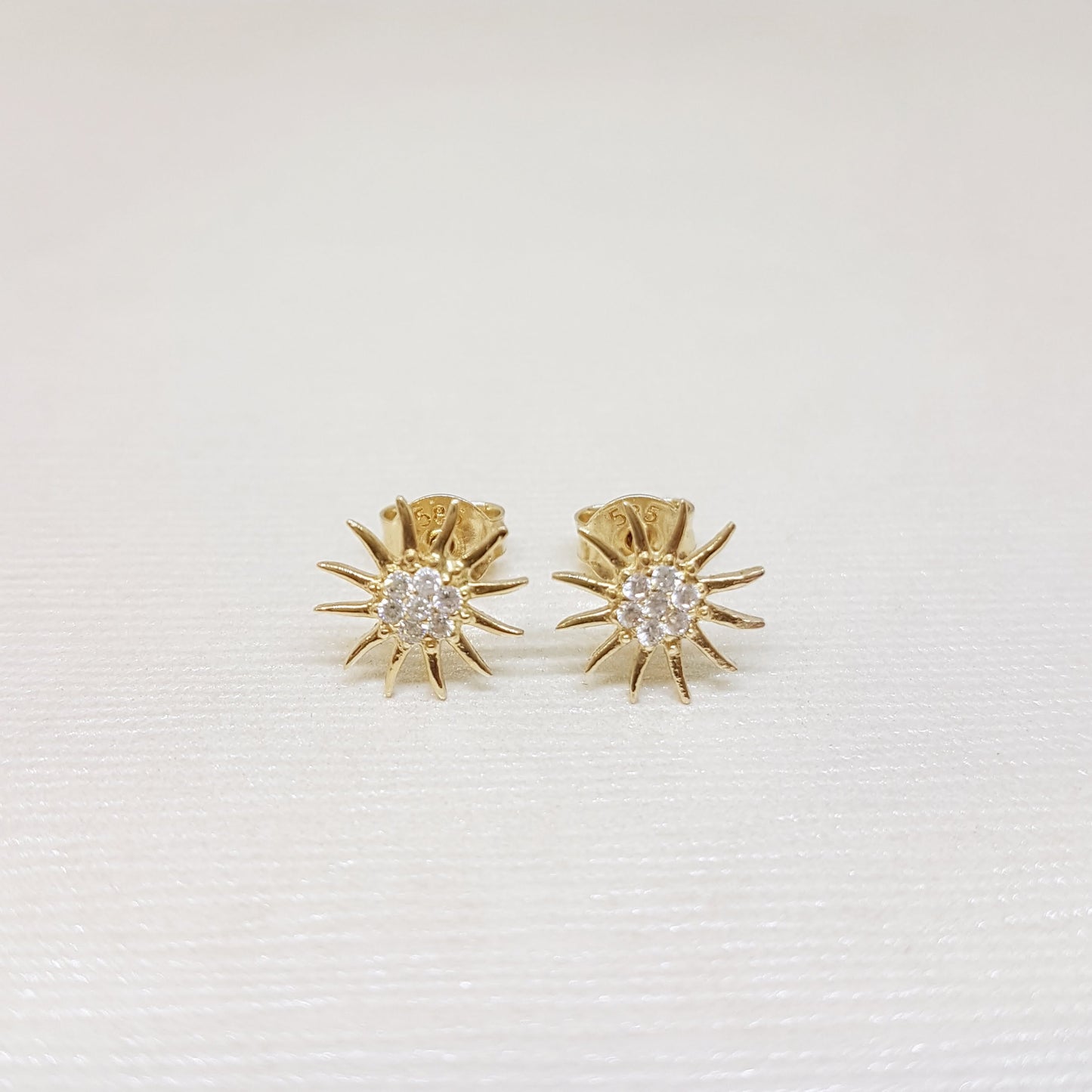 14K Gold Sun Stud Earrings Decorated with Zirconia Stones Tiny Dainty Delicate Charm Trendy The best way to say You are my sun shine for women jewelry girlfriend mom