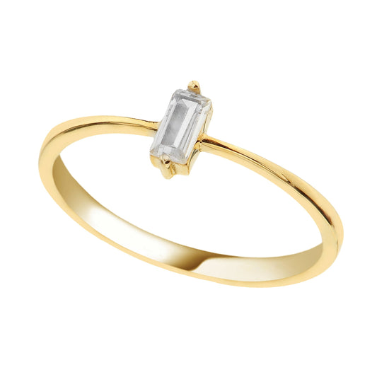 14K Real Solid Gold Baguette Ring for Women | CZ Ring handmade jewelry solitaire cubic zirconia birthday gift christmas