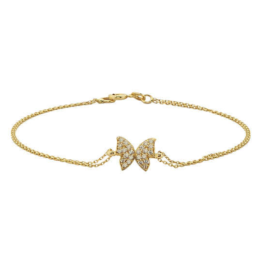 14K Real Solid Gold Butterfly Shape Design with White Zirconia Stones Cute Dainty Delicate Trendy Bracelet best gift for Women Jewelry yourself, birthday christmas handmade jewelry white xmas
