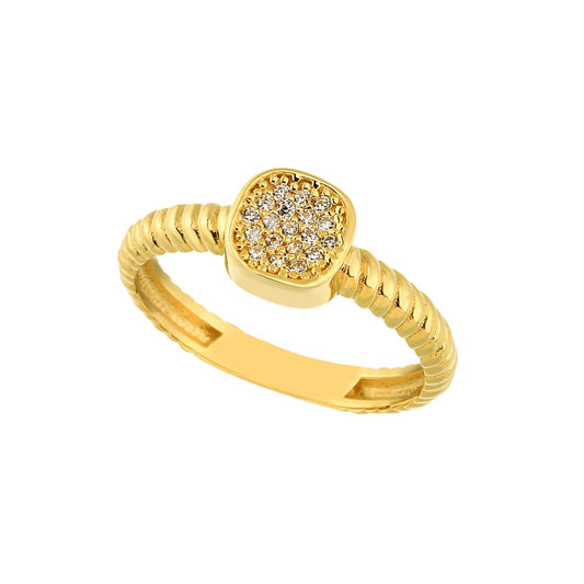 14K Real Solid Gold CZ Pave Square Ring for Women , Square Shaped Ring , Dainty Stacking Ring , Geometric Ring , Statement Ring