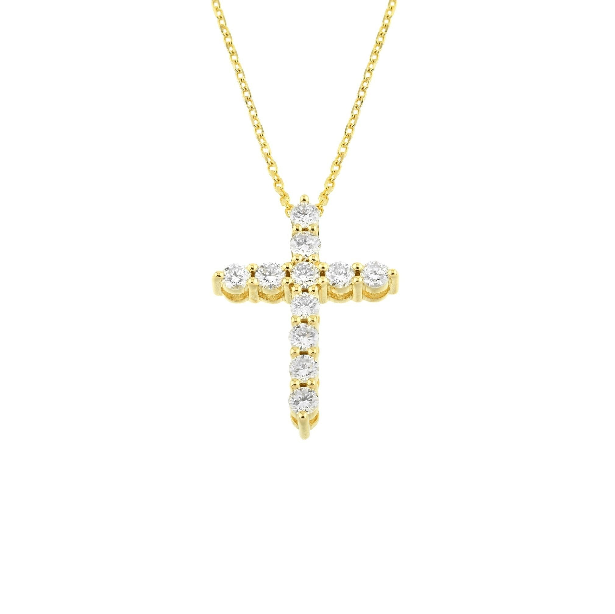 14K Real Solid Gold Diamon Cross Necklace , Christian Jewelry , Religious Necklace , Diamond Cross Pendant , Communion Gift , Cross Jewelry