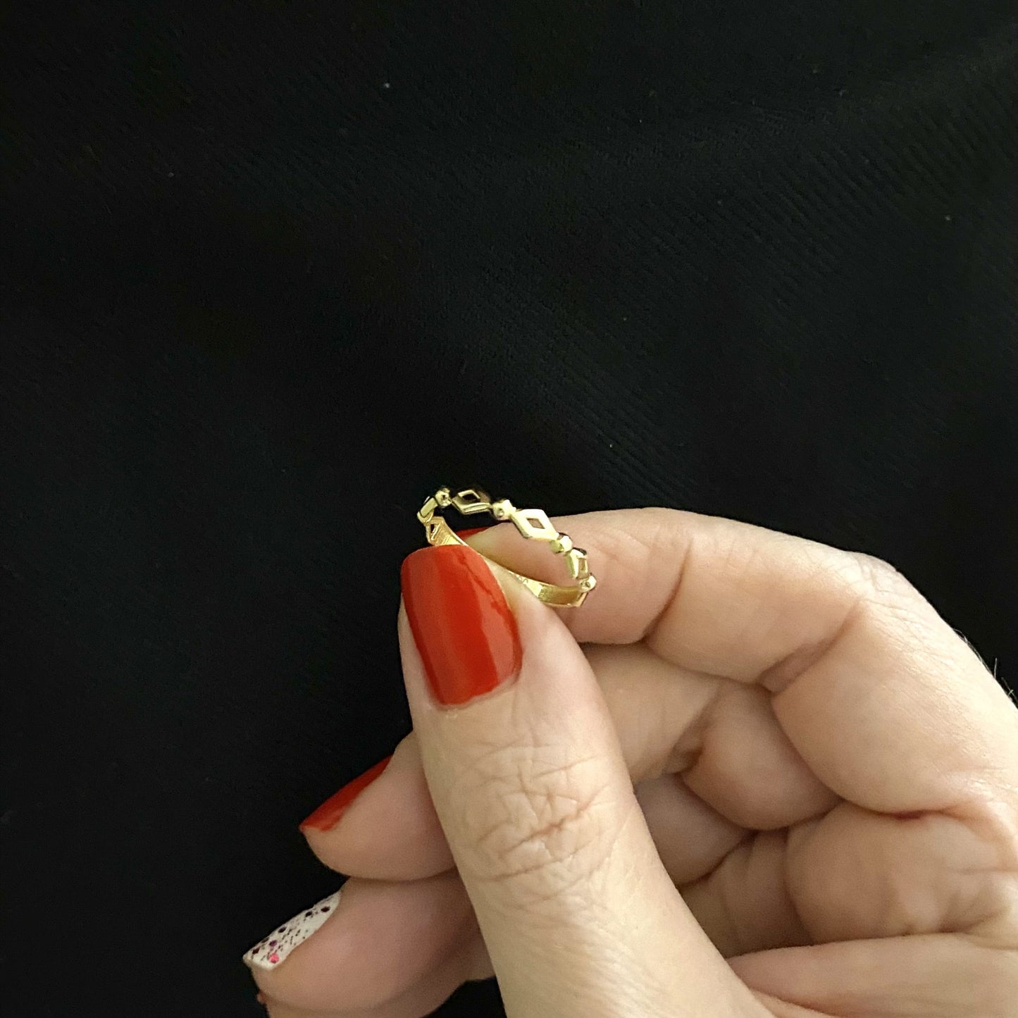 14K Real Solid Gold Dot Rhombus Ring for Women , Engagement Ring , Minimalist Geometric Jewelry , Dainty Stacking Gold Ring , Birthday Gift