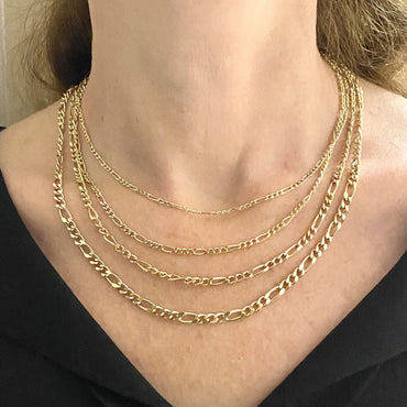 14K Real Solid Gold Figaro Necklace , Figaro Chain Necklace with Turquoise Birthstone , Link Necklace , Gold Chain Necklace for Men Women