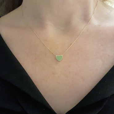 14K Real Solid Gold Heart Design Charm Tiny Cute Dainty Pendant Necklace for Women