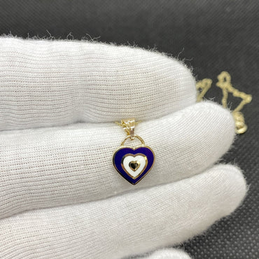 14K Real Solid Gold Heart Evil Eye Pendant Necklace for Women , Heart Shaped Navy Blue or Turquise Evil Eye Necklace , Jewelry Gift