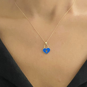 14K Real Solid Gold Heart Lock Necklace • Tiny Padlock Pendant , Yellow Gold Simple Love Necklace ,Dainty Gold Chain, Gift for her mom