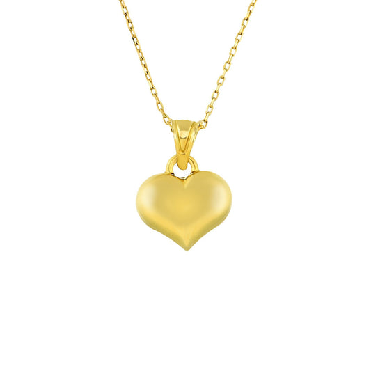 14K Real Solid Gold Heart Necklace for Women , Cute Dainty 3D Curved Heart Pendant , Stunning Gold Puff Heart Pendant On Chain ,Gift for he