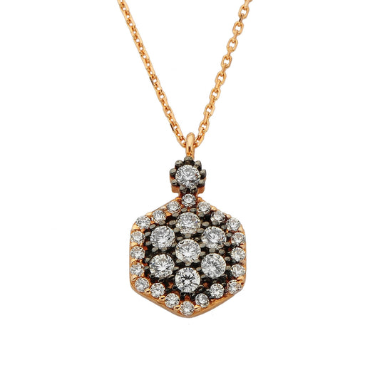 14K Real Solid Gold Hexagon Pendant Necklace for Women | Rose Jewelry Gifts Birthday Christmas Mother's Day gift Charm Layered Honeycomb geometric