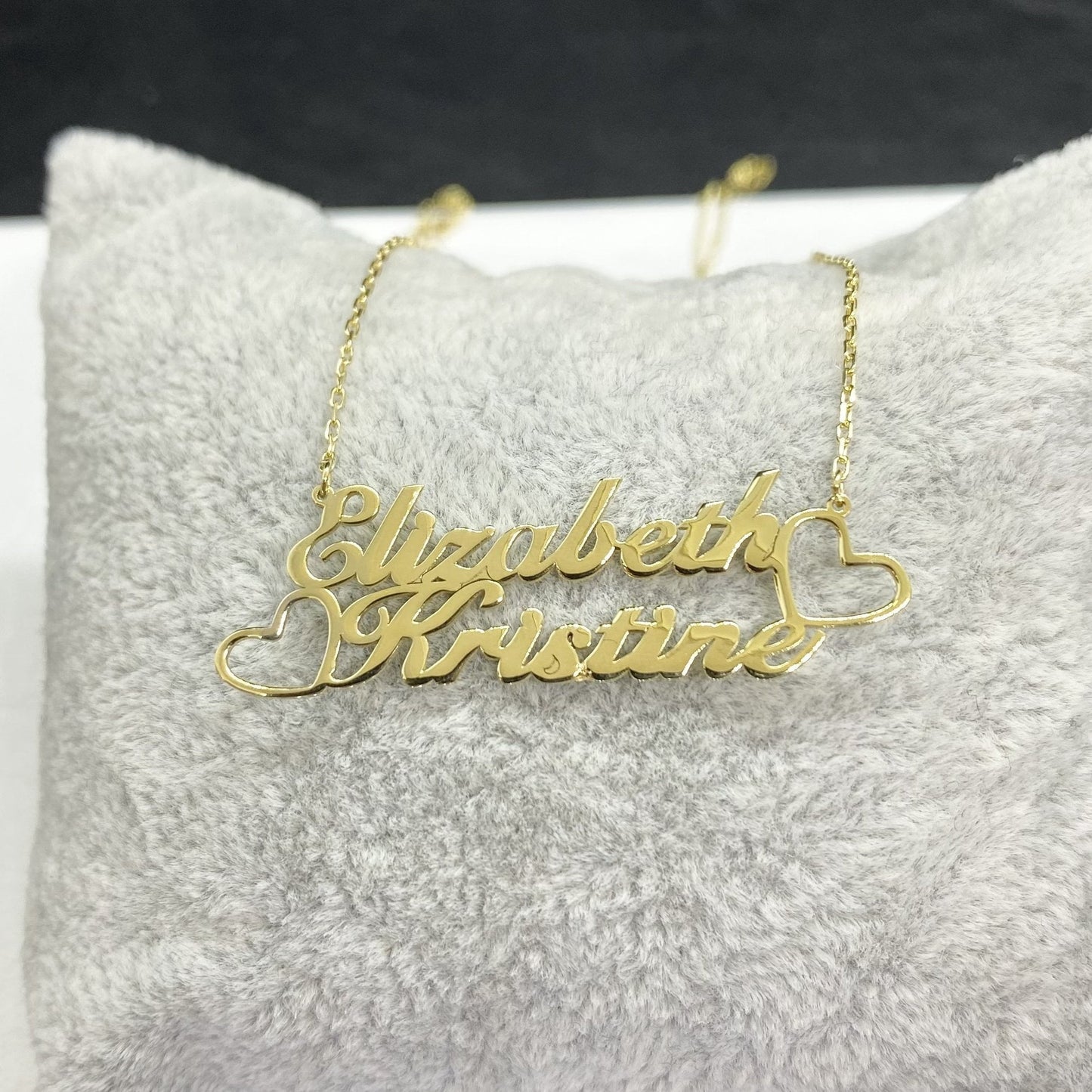 14K Real Solid Gold Personalized Two Names Necklace for Women , Gold Double Names Necklace , Family Gift , Custom Gifts ,Name plate Jewelry