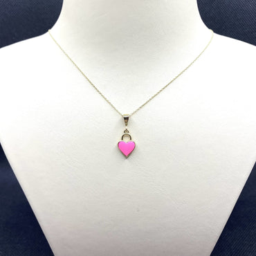 14K Real Solid Gold Pink Heart Necklace for Women , Gold Heart Pendant , Dainty Charm Pink Heart , Birthday Gift for her