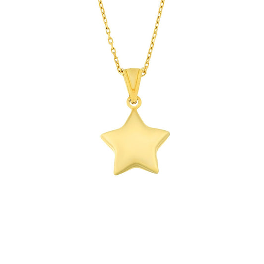 14K Real Solid Gold Puff Star Necklace for Women , Best Birthday Gift , Dainty Star Necklace , Star Jewelry , Star Pendant ,Choker Necklace