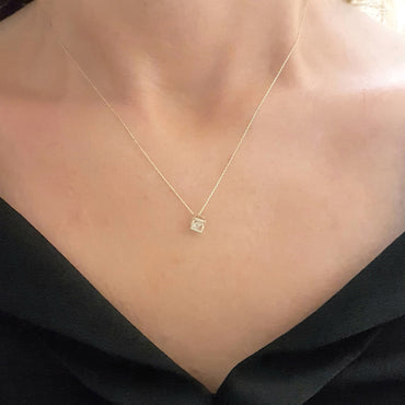 14K Real Solid Gold Square Cube Style Inside Zirconia Stone Tiny Cute Charm Dainty Delicate Trendy Pendant Necklace birthday gift for Women Jewelry girlfriend teengirls