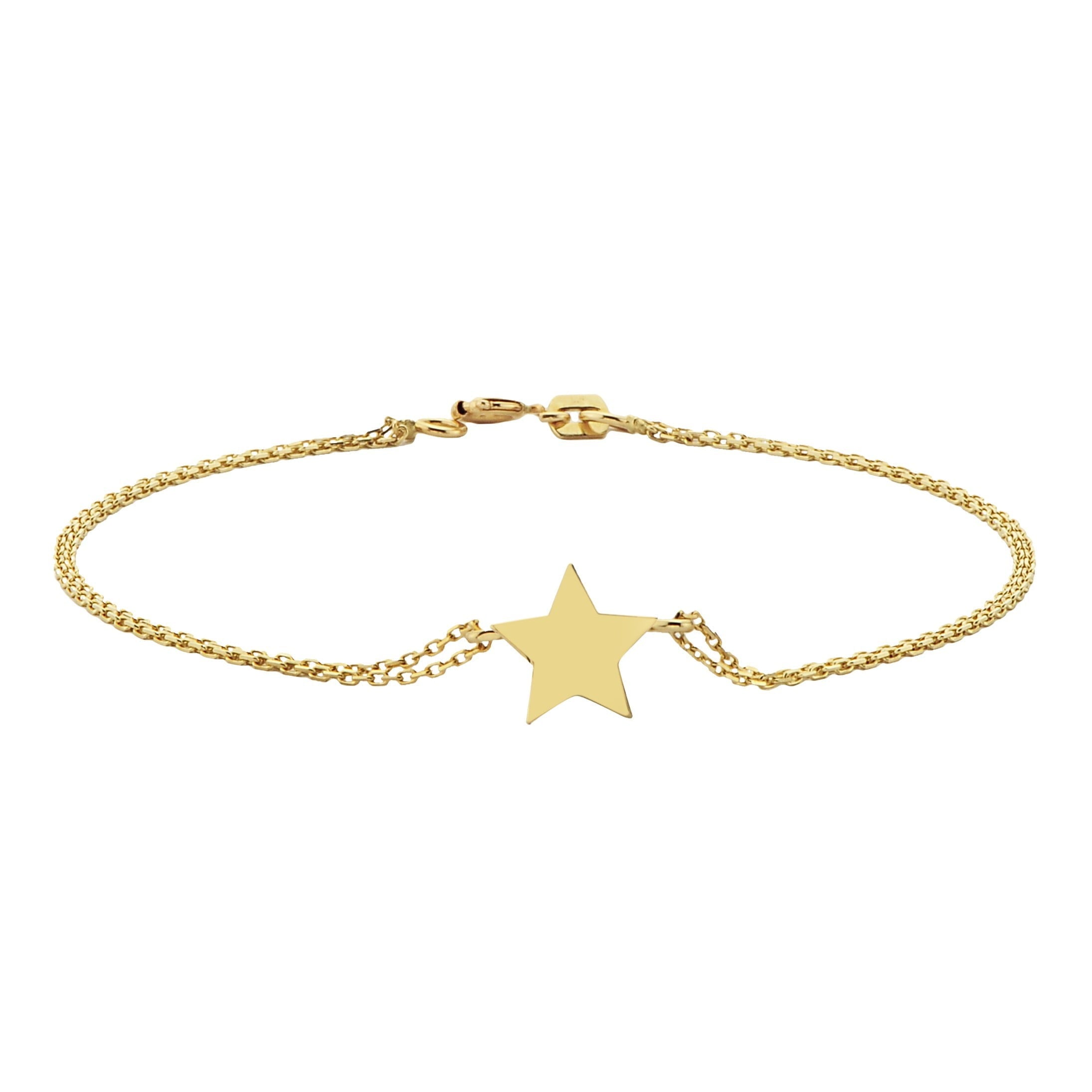 14K Real Solid Gold Star Design Bracelet Charm Cute Dainty Delicate Best Birthday Gift for Women Jewelry Mother zodiac celestial north her love girlfriend
