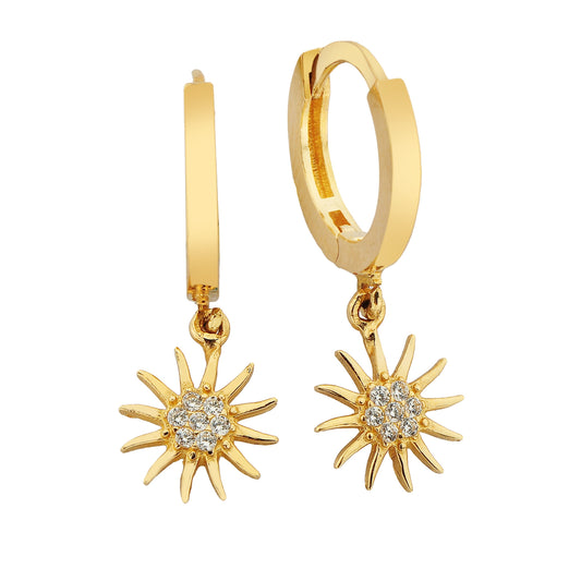 14K Real Solid Gold Sun Dangle Hoops Earrings for Women Christmas xmas handmade jewelry moon gift mother girl zodiac