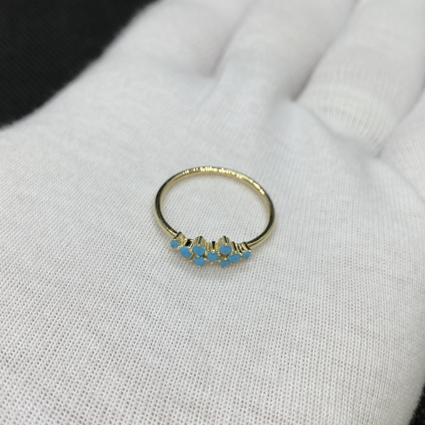 14K Real Solid Gold Turquoise Cluster Ring for Women , Gold Turquoise Stackable Ring , Dainty December Birthstone Ring ,Jewelry Gift for He