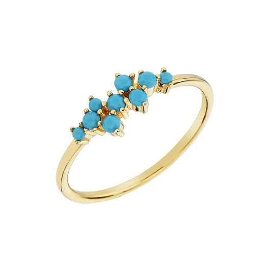 14K Real Solid Gold Turquoise Cluster Ring for Women , Gold Turquoise Stackable Ring , Dainty December Birthstone Ring ,Jewelry Gift for Her