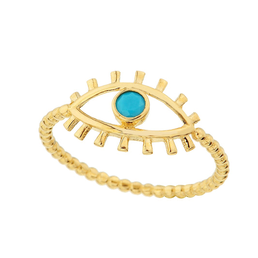 14K Real Solid Gold Turquoise Evil Eye Ring For Women | December Birthstone Ring jewelry birthday gift mother's day christmas xmas