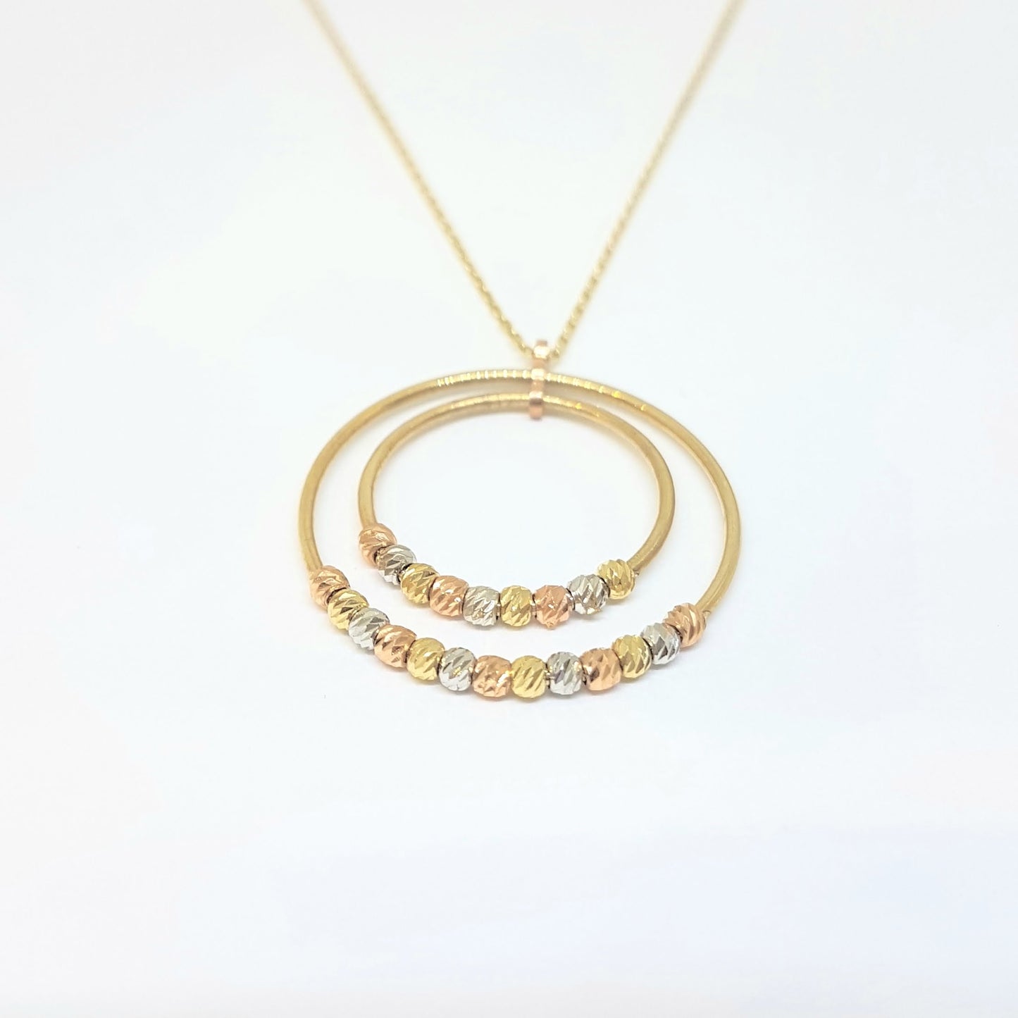 14K Real Solid Gold Two Circles Rings Hoops with Italian Balls Cute Charm Dainty Delicate Trendy Pendant Necklace gift