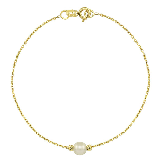 14K Solid Gold Beaded Single Pearl Bracelet , Pearl Bracelets for Women , Dainty Freshwater Pearl Bracelet Gold , Pearl Jewelry