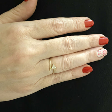 14K Real Solid Gold CZ Triangle Ring for Women