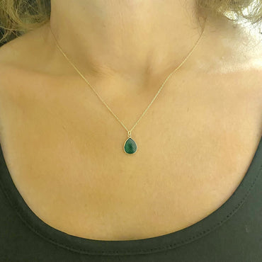 14K Solid Gold Emeral Birthstone Necklace for Women, Charm Necklace, May Birthstone , birthday gift , Christmas Gifts,Birthstone Jewelry