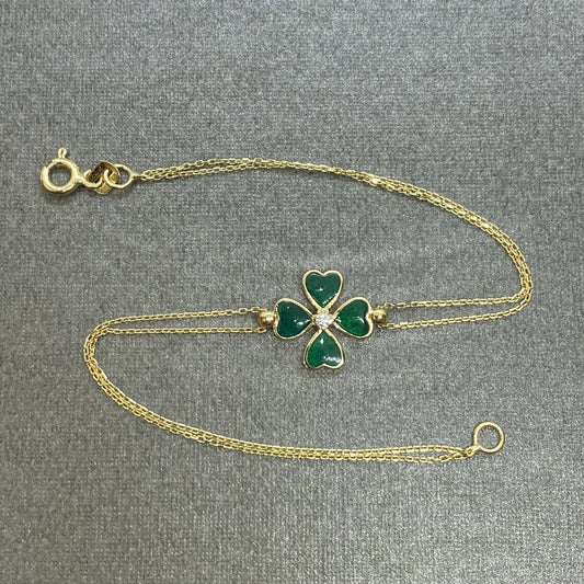14K Solid Gold Four Leaf Clover Bracelet , Gift for Her ,Four Leaf Green Clover Gold, Charm Bracelet, Gold Clover Bracelet ,Women's Jewelry