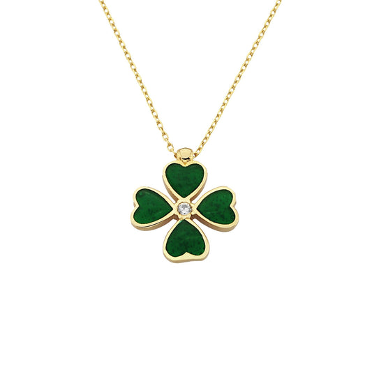 14K Real Solid Gold Four Leaf Clover Necklace for Women