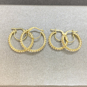 14K Solid Gold Hoop Earrings for Women , Dainty Pave CZ Hoop Earrings , Gold CZ Hoop Earrings , Sparkle Hoop Earrings,Mother's Day Gifts