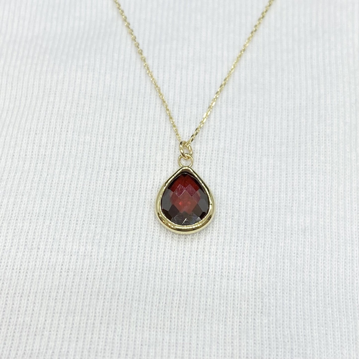 14K Solid Gold January Birthstone Necklace , Dainty CZ Garnet Necklace, Gifts For Her, Birthday Christmas Gift ,Bezel Necklace Gold