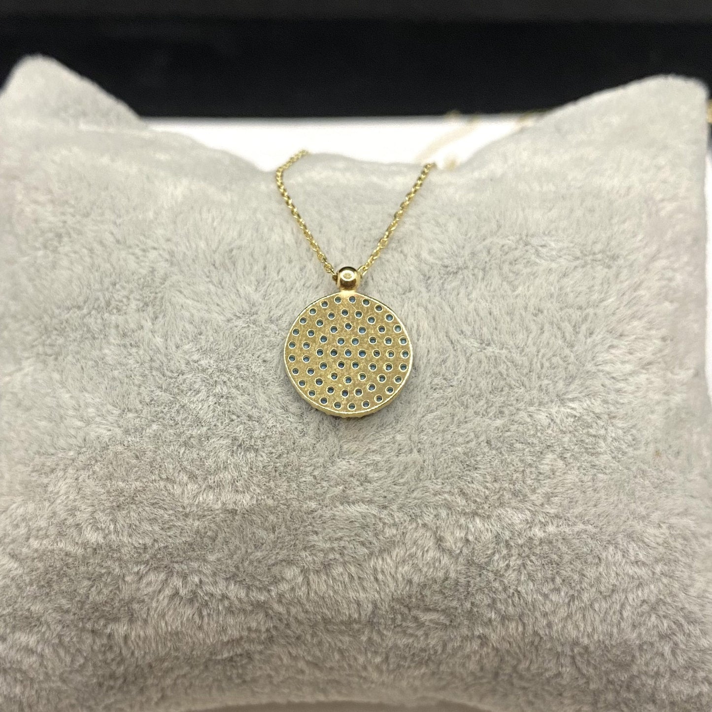 14K Solid Gold Turquoise Necklace for Women , Round Pave Turquoise Pendant , December Birthstone Necklace ,Christmas Birthday gift for her