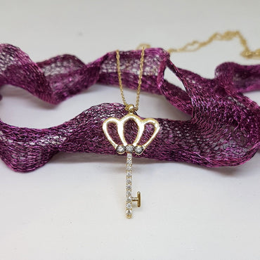 14K Real Solid Gold Key Design with Zirconia Stones Cute Charm Elegant Dainty Delicate Pendant Necklace best birthday gift for Women Jewelry girlfriend Unlock My Heart