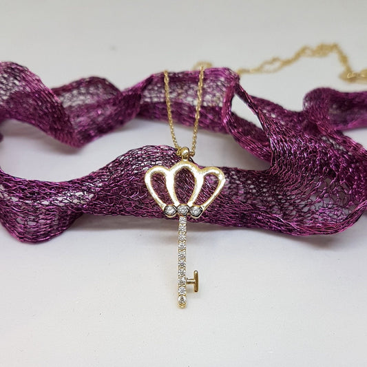 14K Real Solid Gold Key Design with Zirconia Stones Cute Charm Elegant Dainty Delicate Pendant Necklace best birthday gift for Women Jewelry girlfriend Unlock My Heart