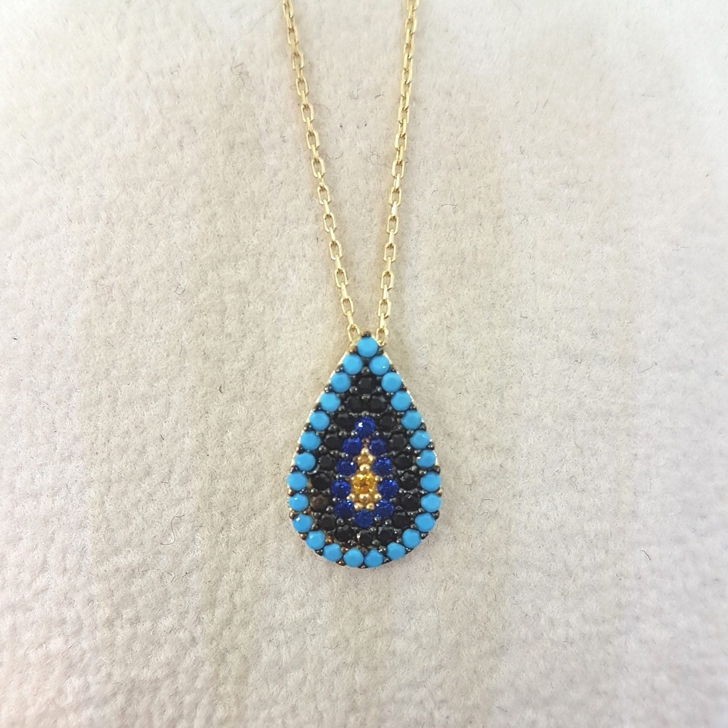 14K Real Solid Gold TearDrop and Evil Eye Design with Zirconia Stones Charm Dainty Delicate Elegant Trendy Pendant Necklace best birthday gift for women Jewelry girlfriend mom