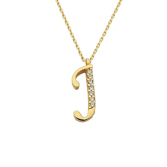 14K Solid gold CZ initial necklace for women , gift for her
