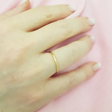 14K Real Yellow Gold Thin Plain Band Polished Midi Women's Wedding Ring Simple Dainty Wire Finger Stacking Knuckle Comfort Fit For Women