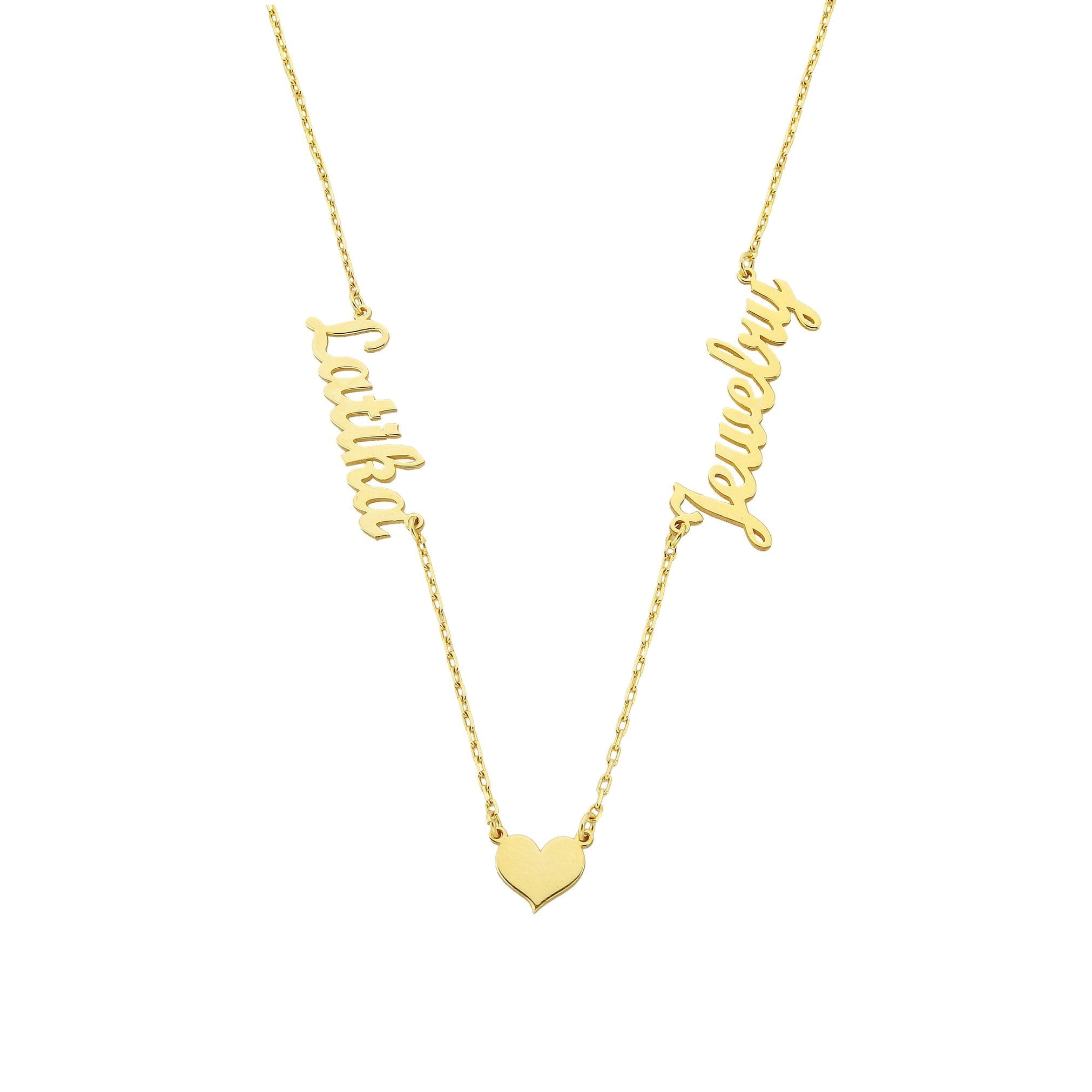 925 Sterling Silver Personalize Two Name Necklace with heart , Silver Name Family Necklace, Custom Name Necklace for Women