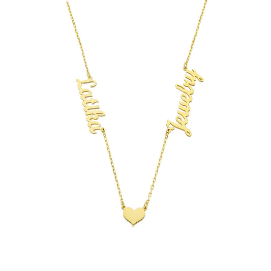 925 Sterling Silver Personalize Two Name Necklace with heart , Silver Name Family Necklace, Custom Name Necklace for Women