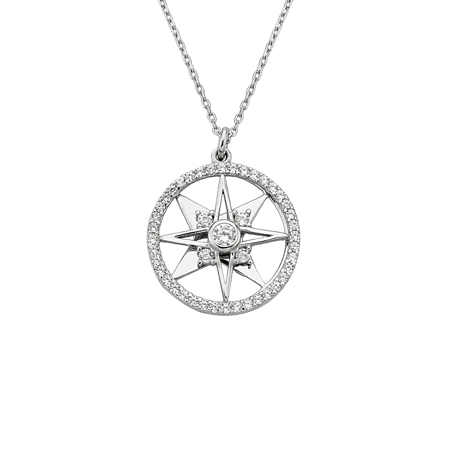 925K Sterling Silver Double North Star Necklace for Women , Compass Necklace Silver , North Star Pendant ,Dainty Charm Necklace,Gift for her(W)