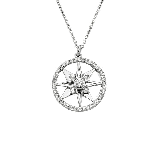 925K Sterling Silver Double North Star Necklace for Women , Compass Necklace Silver , North Star Pendant ,Dainty Charm Necklace,Gift for her(W)
