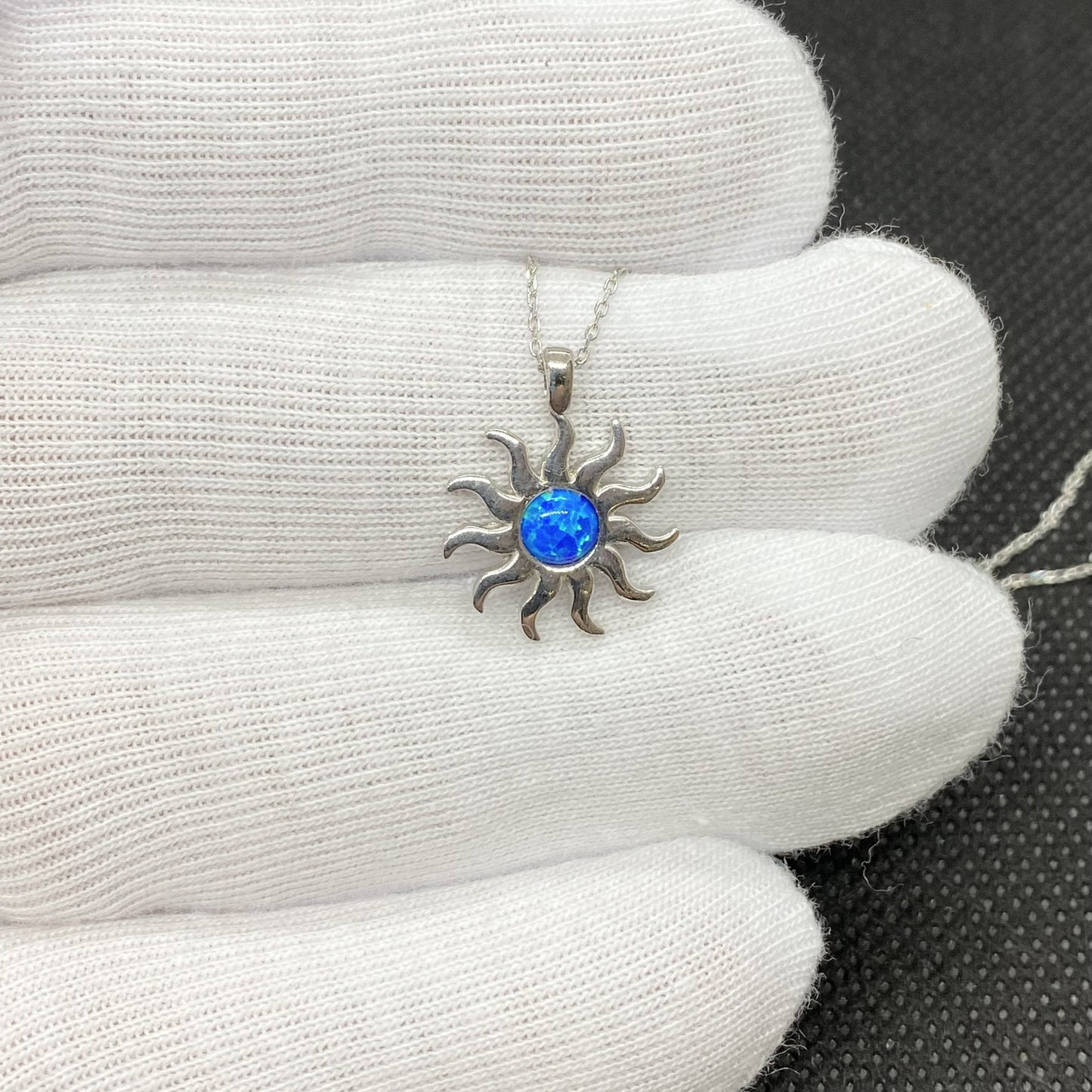 925K Sterling Silver Opal Glowing Sun Necklace for Women , Sunburst Necklace Silver, Sun Pendant Silver , Summer Jewelry , Dainty Necklace