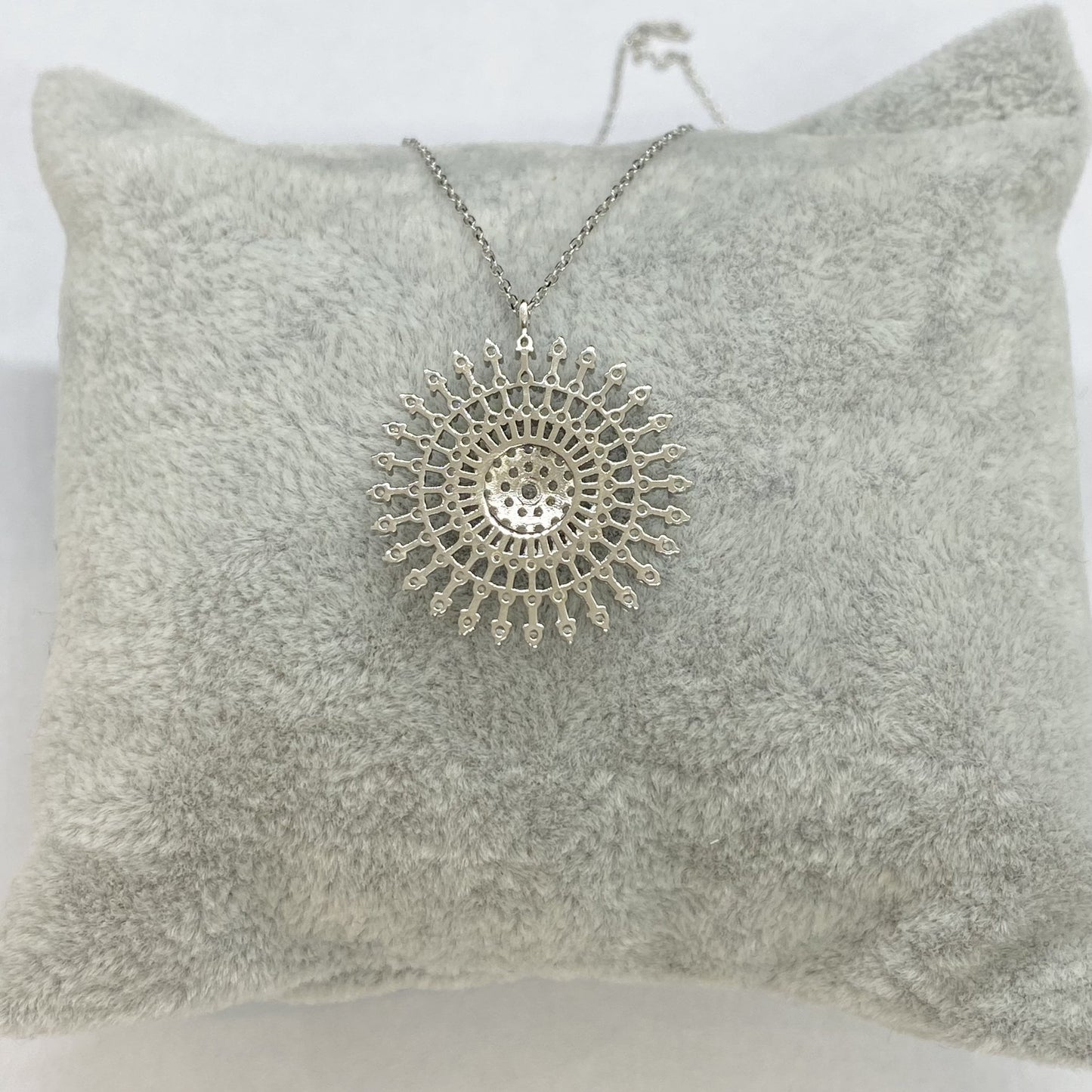 925K Sterling Silver Shining Sun Necklace for Women , Sun Pendant , Round Circle Necklace , CZ Charm Necklace Silver , Birthday Gift for mom