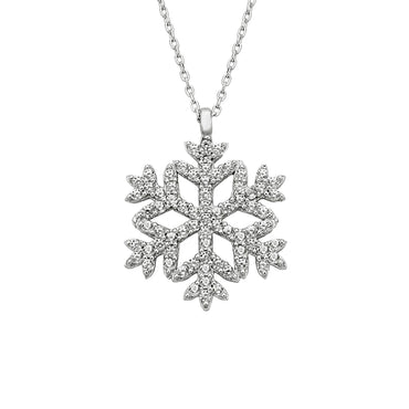 925K Sterling Silver Snowflake Pendant Necklace for Women , CZ Pave Silver Necklace , Winter Snowflake Jewelry, Dainty Necklace for Her mom