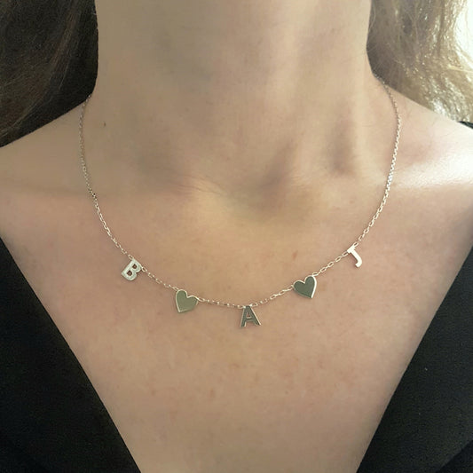 925K Sterling Silver Heart and Custom Letter Necklace for Women