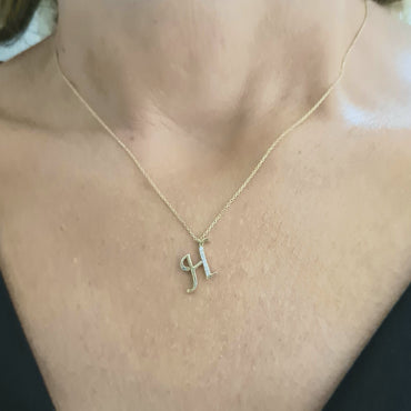 CZ Letter Necklace , CZ initial Necklace , 14K Solid Gold CZ Micro Pave Alphabet Letter Initial Charm Necklace for Women , Birthday Gift