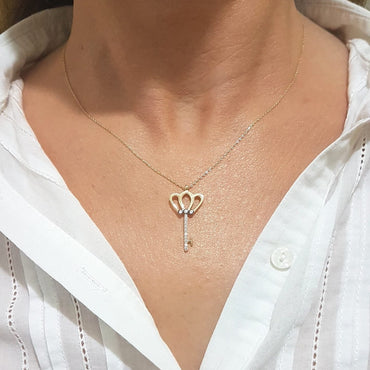 14K Real Solid Gold Key Design with Zirconia Stones Cute Charm Elegant Dainty Delicate Pendant Necklace best birthday gift for Women Jewelry girlfriend Unlock My Heart