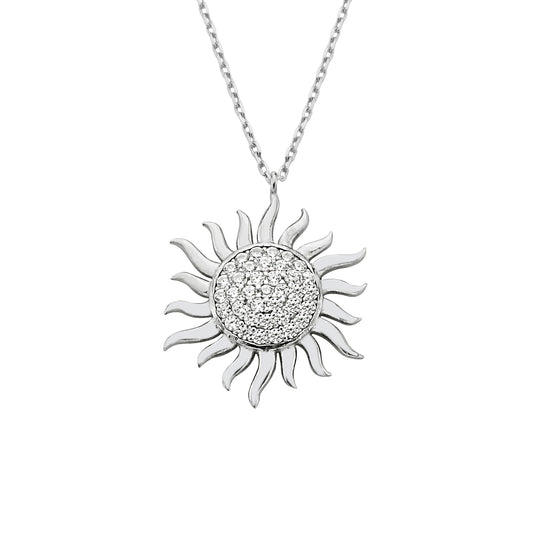 Dainty Sun Necklace , 925K Sterling Silver Sun Pendant Necklace for Women , Sunburst Necklace , CZ Celestial Pendant , Glowing Sun Sunshine
