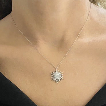 Dainty Sun Necklace , 925K Sterling Silver Sun Pendant Necklace for Women,Sunburst Necklace , CZ Celestial Pendant , Glowing Sun Sunshine