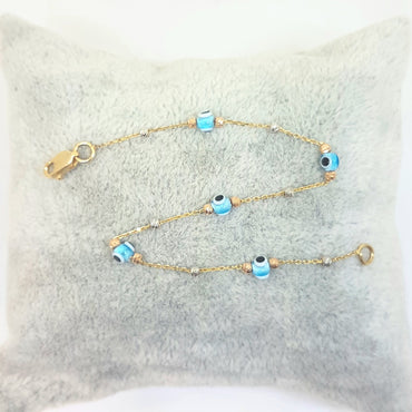 Evil Eye Bracelet with Italian Balls for Kids Teen Girls 14K Gold Real Solid Lucky Luck Nazar Protection Birthday Gift