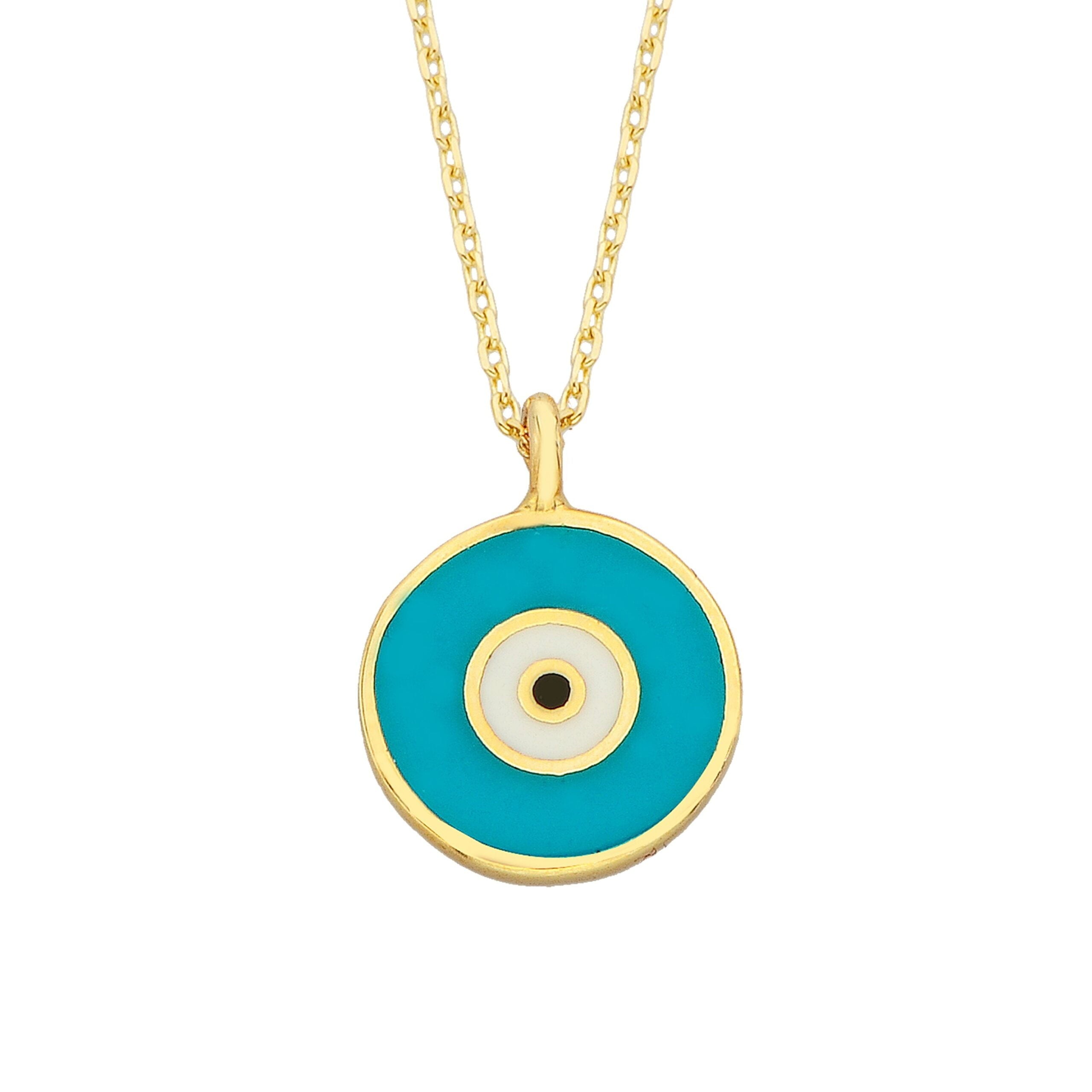 Evil Eye Necklace Lucky Luck Nazar Protection For Women 14K Yellow Gold Pendant Jewelry Turquoise White Navy Blue Birthday Mother's Day Christmas Gift jewelry